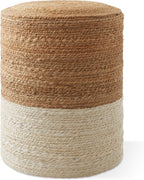 Casafield Hand-Braided Jute Pouf Ottoman Footrest, 14" W x 14" D x 16" H - Round, Natural Boho Home Decor, Woven Accent Footstool for Living Room