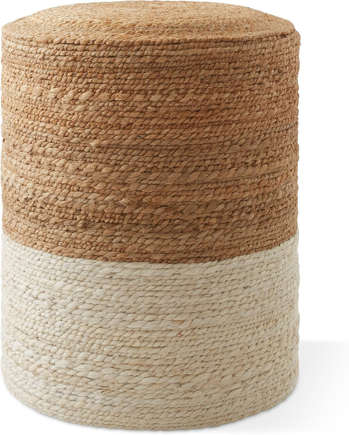Casafield Hand-Braided Jute Pouf Ottoman Footrest, 14" W x 14" D x 16" H - Round, Natural Boho Home Decor, Woven Accent Footstool for Living Room