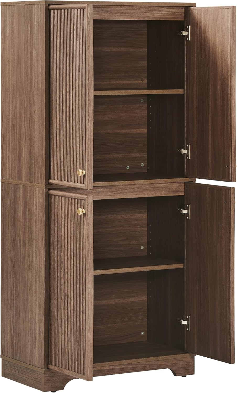 Crosley Furniture Naomi Modern Reeded Kitchen Pantry Storage Cabinet, Dining, Laundry Room, Bathroom, Walnut