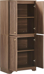 Crosley Furniture Naomi Modern Reeded Kitchen Pantry Storage Cabinet, Dining, Laundry Room, Bathroom, Walnut