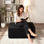 POEM PANDA 37" Modular Sofa Ottoman, Foot Expansion Stool, Black | Plush Corduroy, Deep Seat, High-Density Rebound Foam, Compressed Packaging, No Assembly Required, for Living Rooms & Bedroom