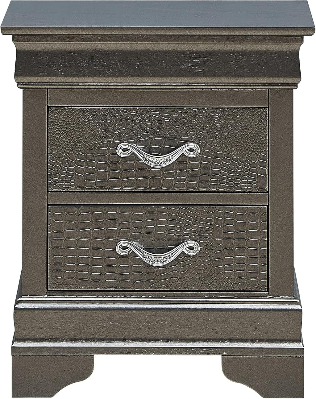 Sleek Metallic Black Nightstand with Drawers ﻿,for Small Spaces