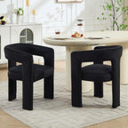 Modern Barrel Dining Chairs Set of 2, No Assembly Velvet Upholstered Dining Room Chairs with Open Back and 3 Legs, Comfy Accent Armchairs for Living Room/Bedroom/Kitchen/Reading, Black