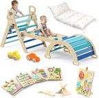BlueWood Pikler Triangle Set Blue with Cushion and Wooden Busy Board