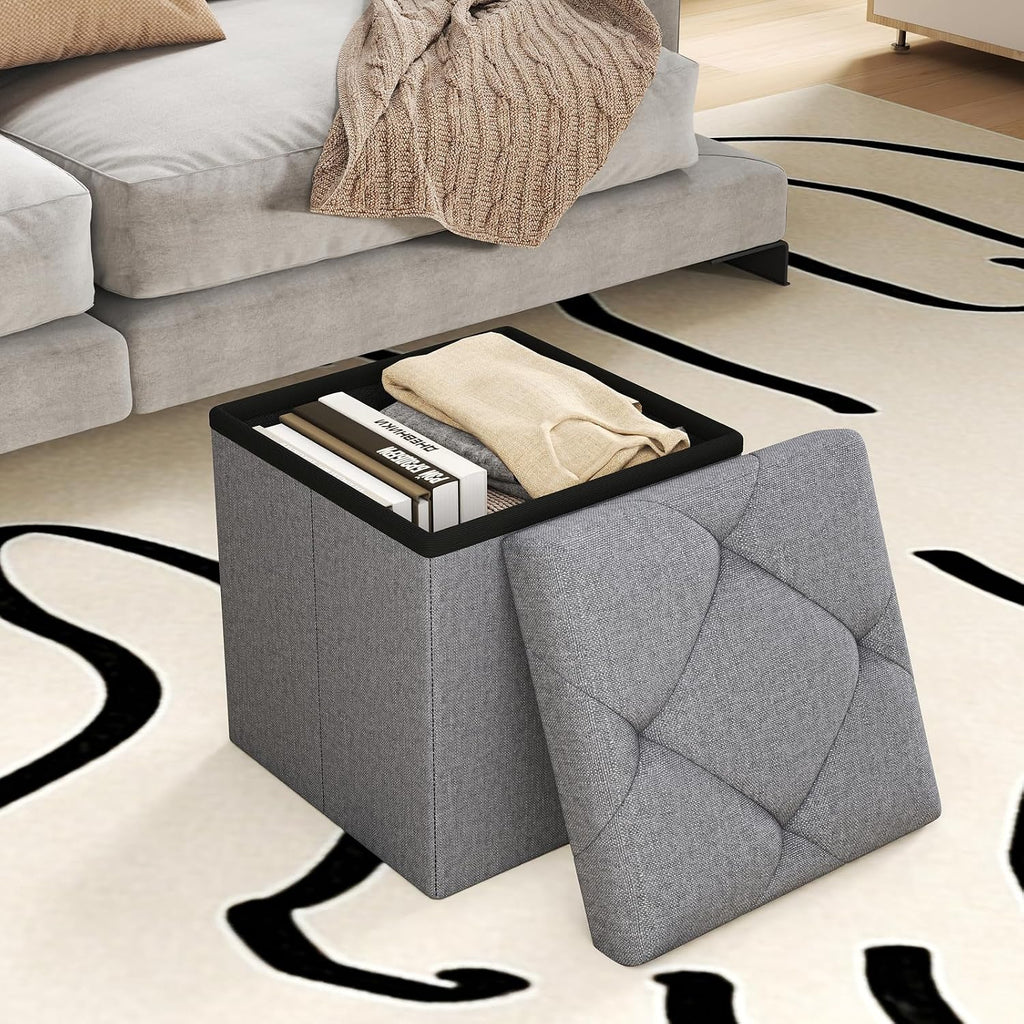 Storage Ottoman Footrest Stool Small Ottoman with Storage,35 Inches Foldable Ottomans Foot Rest Footstool Bench Ottoman with Storage Bench for Living Room Bedroom Dark Grey（15Wx15Dx15H
