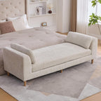 Beige King Size End of Bed Bench,83 Inch Long Bench for Bedroom with Armrests,Entryway Bench,Chenille Chaise Chair,Bench Daybed(Beige,White)
