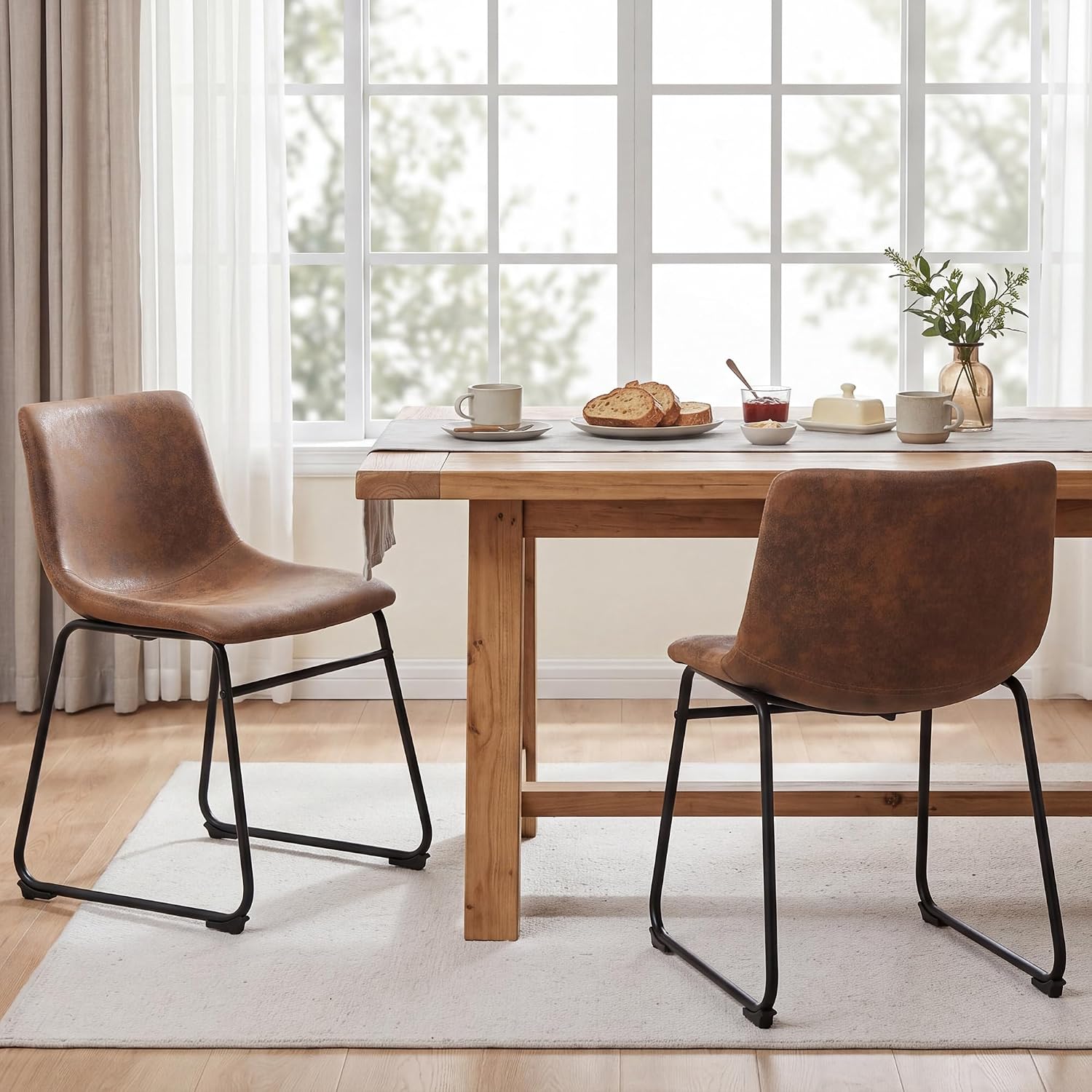 GOTMINSI Dining Chairs Set of 4, 18 Inch Modern Dinner Chairs, Armless Dining Room Chairs with Sturdy Metal Legs and Upholstered Backrest for Kitchen(Dark Brown)