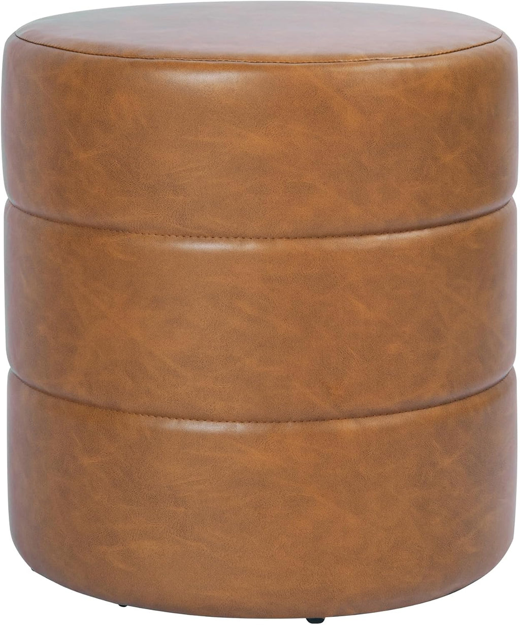Spatial Order Upholstered Faux Leather Round Ottoman (No Lid, Seat Only) | Spatial Order Home Décor | Foot Rest Pouf – Camel Brown
