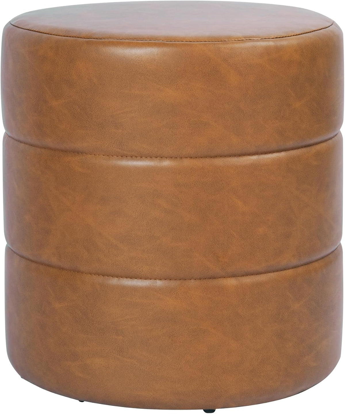 Spatial Order Upholstered Faux Leather Round Ottoman (No Lid, Seat Only) | Spatial Order Home Décor | Foot Rest Pouf – Camel Brown