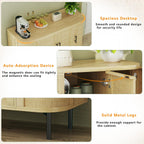 HUAHUU Sideboard Buffet Cabinet with Storage, 47.2" Rattan Sideboard Cabinet with Adjustable Shelf, Metal Legs, Modern Buffet Sideboard for Kitchen, Living Room, Entryway, Natural Oak