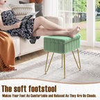 Greenstell Vanity Stool Chair Faux Fur with Storage, 15.7"L x 11.8"W x 19.4"H Soft Ottoman 4 Metal Legs with Anti-Slip Feet, Furry Padded Seat, Modern Multifunctional Chairs for Makeup, Bedroom,Green