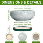 Bonsai Pots 13 Inch - Shallow Ceramic Planter with Drainage Hole and Saucer, Round Succulent Pots for Indoor Outdoor, Large Succulent Planter, Apartment Decor, Gardening Gifts, Green