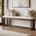 LITTLE TREE 63" Upholstered Bench, Solid Wood Entryway Shoe Bench with Cushion, Long Modern Farmhouse End of Bed Bench with Antique Brown Legs & Faux Lamb Fur Seat for Bedroom, Living Room, Dining