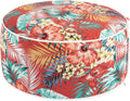 Outdoor/Indoor Inflatable Ottoman Pouf D20 xH9, All Weather Round Footstool with Handle, Water Repellent Portable Footrest for Patio Garden Camping Travel-Chili Red Floral