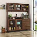 Dancongtea 63" Wide Large Kitchen Hutch Cabinet – Freestanding Pantry Storage with 4 Doors, 4 Drawers & Microwave Shelf – Walnut Finish for Kitchen, Dining Room, Pantry Organization