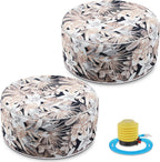 Cinnvoice 2 Pcs Inflatable Outdoor Ottoman Pouf Waterproof Round Footrest with Handle D21 x H9 Inch Indoor Outdoor Portable Footstool for Patio Garden Camping or Home Pool(Flower)
