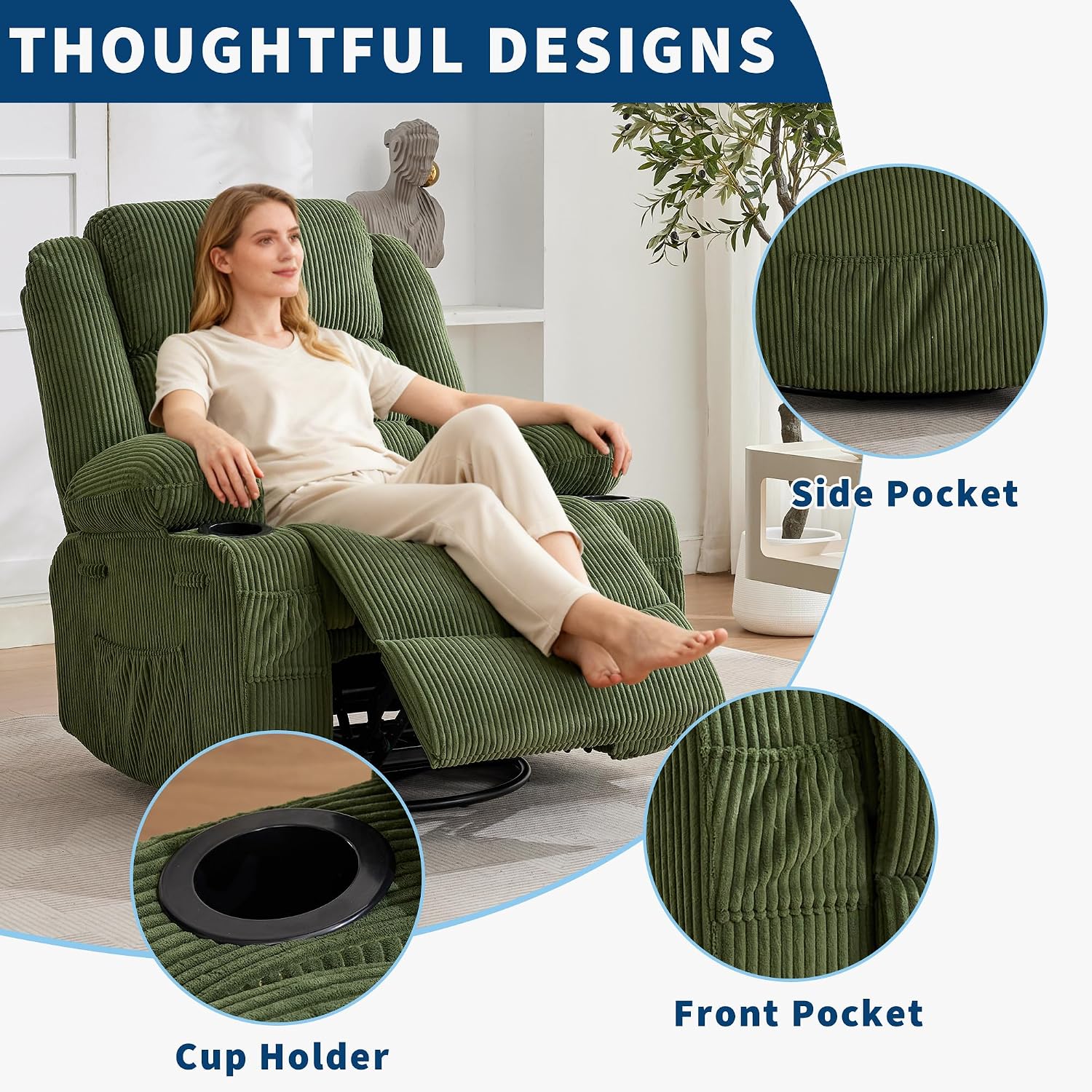 Garvee Rocking Recliner Chair for Adults Wide 360° Swivel Rocker Recliner