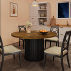 GarveeHome 47" Round Dining Table for 4-6 People, Dining Room Table with Sturdy Waveform Metal Pedestal Base, Farmhouse Circle Kitchen Table for Dining Room, Kitchen