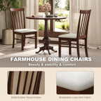 HOMCOM Wooden Dining Chairs Set, Farmhouse Upholstered Kitchen Chairs with Rubber Wood Frame for Living Room, Dining Room, Dark Brown and Beige, Set of 2