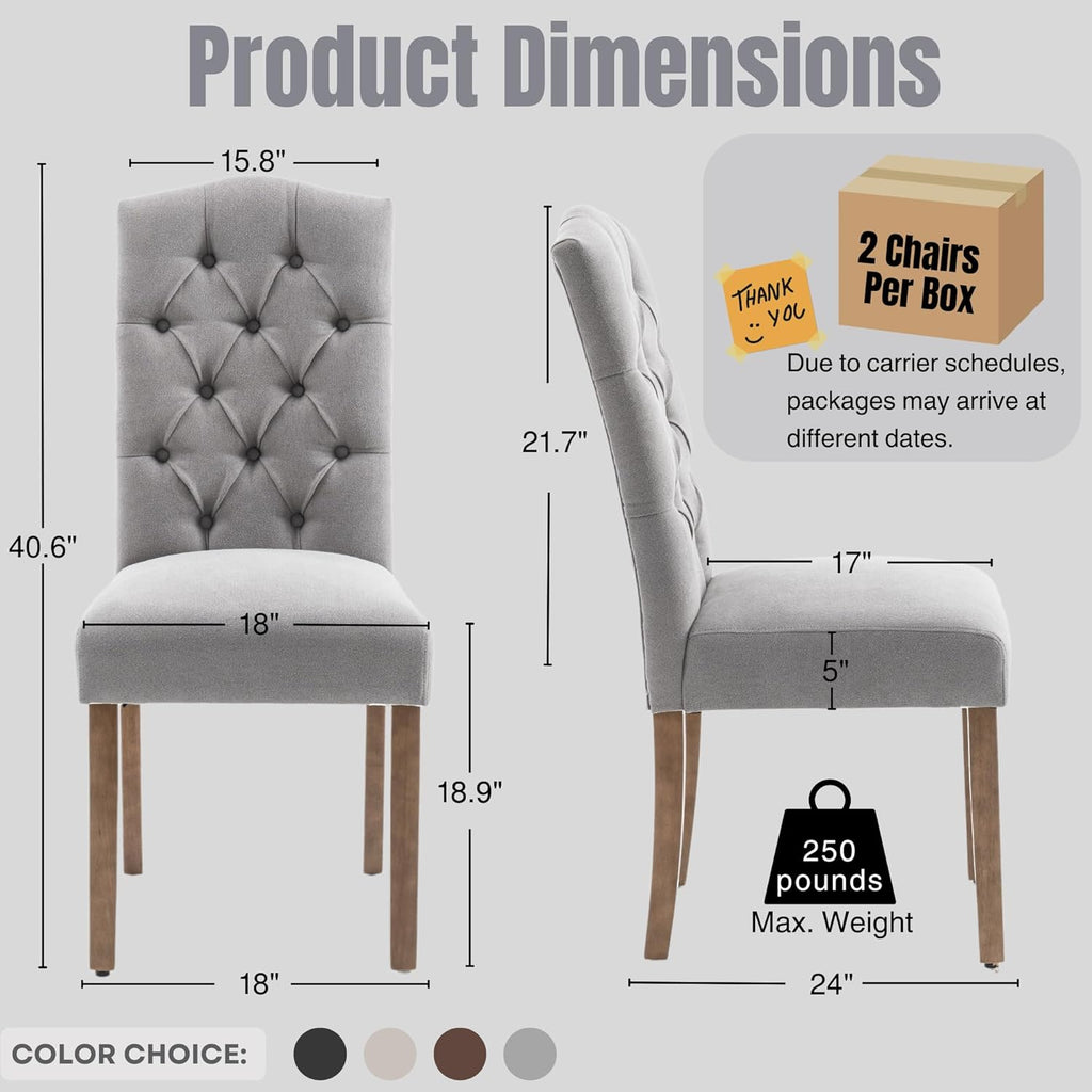 Tufted Upholstered Parsons Dining Chair Set Fabric Diner Accent Stylish Modern Kitchen Living Room with Button Sturdy Solid Wood Legs, 6-Pack