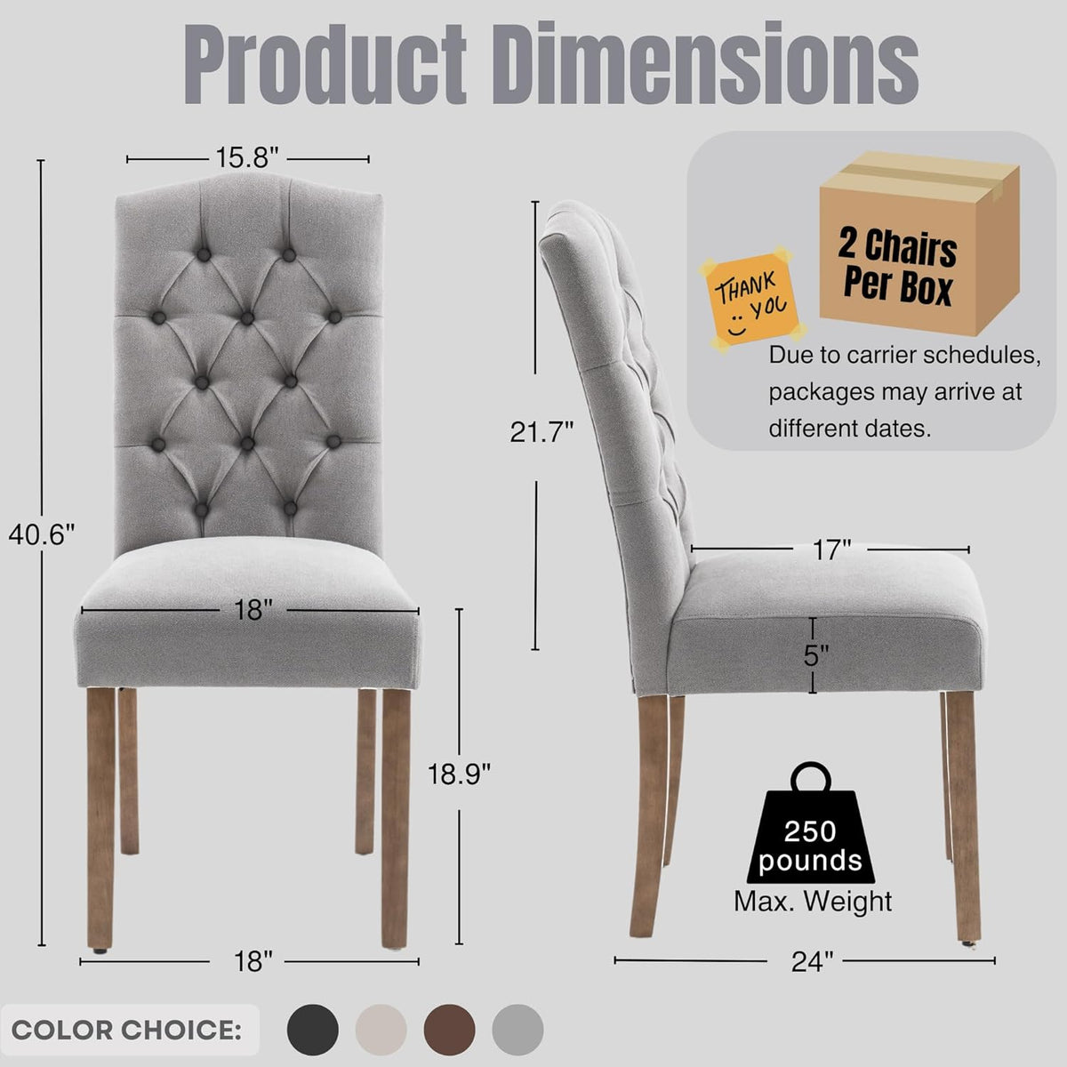 Tufted Upholstered Parsons Dining Chair Set Fabric Diner Accent Stylish Modern Kitchen Living Room with Button Sturdy Solid Wood Legs, 6-Pack