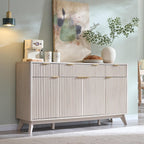 OKD Fluted Storage Cabinet with Drawers, 60" Morden Buffet Sideboard Coffee Bar Cabinet with 4 Doors and 3 Drawers for Dining Room, Living Room,Hallway (White Alder)
