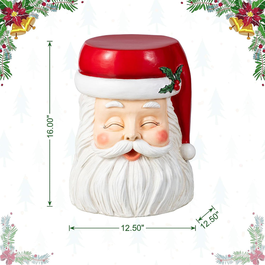 Glitzhome Side Tables Living Room, Round Coffee Accent Table Nightstand, Small Christmas End Table MgO Santa Stool for Bedroom Home Office Dorm Decoration, 16'H