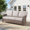 Belord Luxury Outdoor High Back Couch, All-Weather Wicker 3-Seater Sofa, Wicker Patio Furniture for Deck Porch Garden,Beige