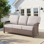 Belord Luxury Outdoor High Back Couch, All-Weather Wicker 3-Seater Sofa, Wicker Patio Furniture for Deck Porch Garden,Beige