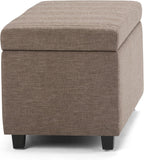 SIMPLIHOME Darcy 33 inch Wide Contemporary Rectangle Storage Ottoman Bench in Fawn Brown Linen Look Fabric, Assembled, For the Living Room, Entryway and Family Room