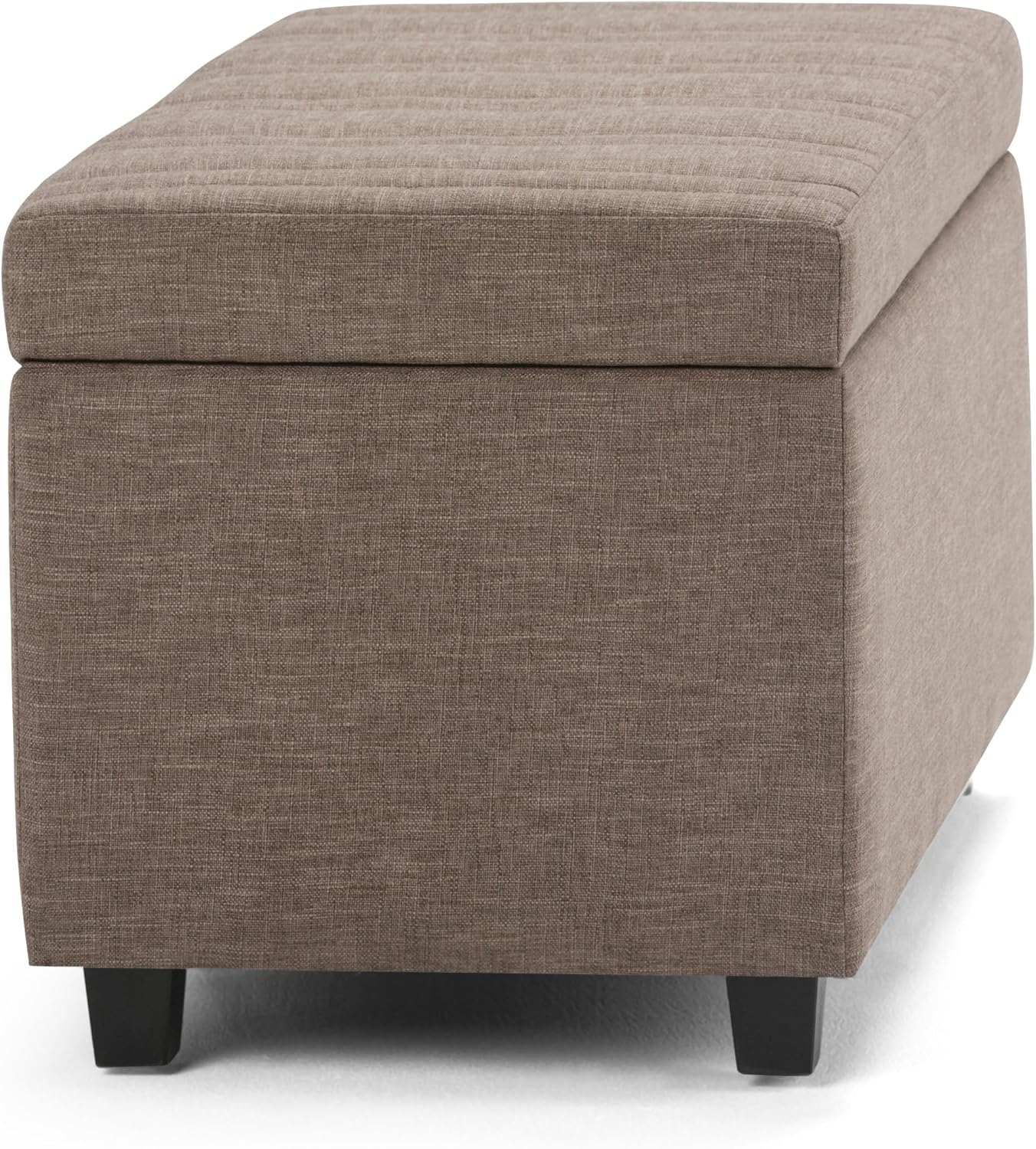SIMPLIHOME Darcy 33 inch Wide Contemporary Rectangle Storage Ottoman Bench in Fawn Brown Linen Look Fabric, Assembled, For the Living Room, Entryway and Family Room