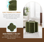 Zesthouse Flower Pouf Ottomans Foot Rest Set of 2, Velvet Fabric Poofy Ottomans Footstool for Sofa Couch, Modern Living Room Stool Seats for Hallway, Cute Square Vanity Stools for Bedroom Dorm, Green