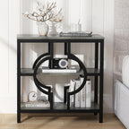 End Table Set of 2, Narrow Side Table with 3-Tier Storage Shelves, Wood Sofa Side Table with Geometric Metal Frame for Living Room, Industrial Bedside Nightstand for Bedroom (Gray)