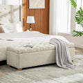 60.2'' Wide Upholstered Storage End of Bed Bench, Tufted Flip-Top Accent Window Bench Footrest Stool Ottoman with Legs for Living Room, Bedroom, Entryway, Dining Room, Dorm, Corner (Beige+Chenille)