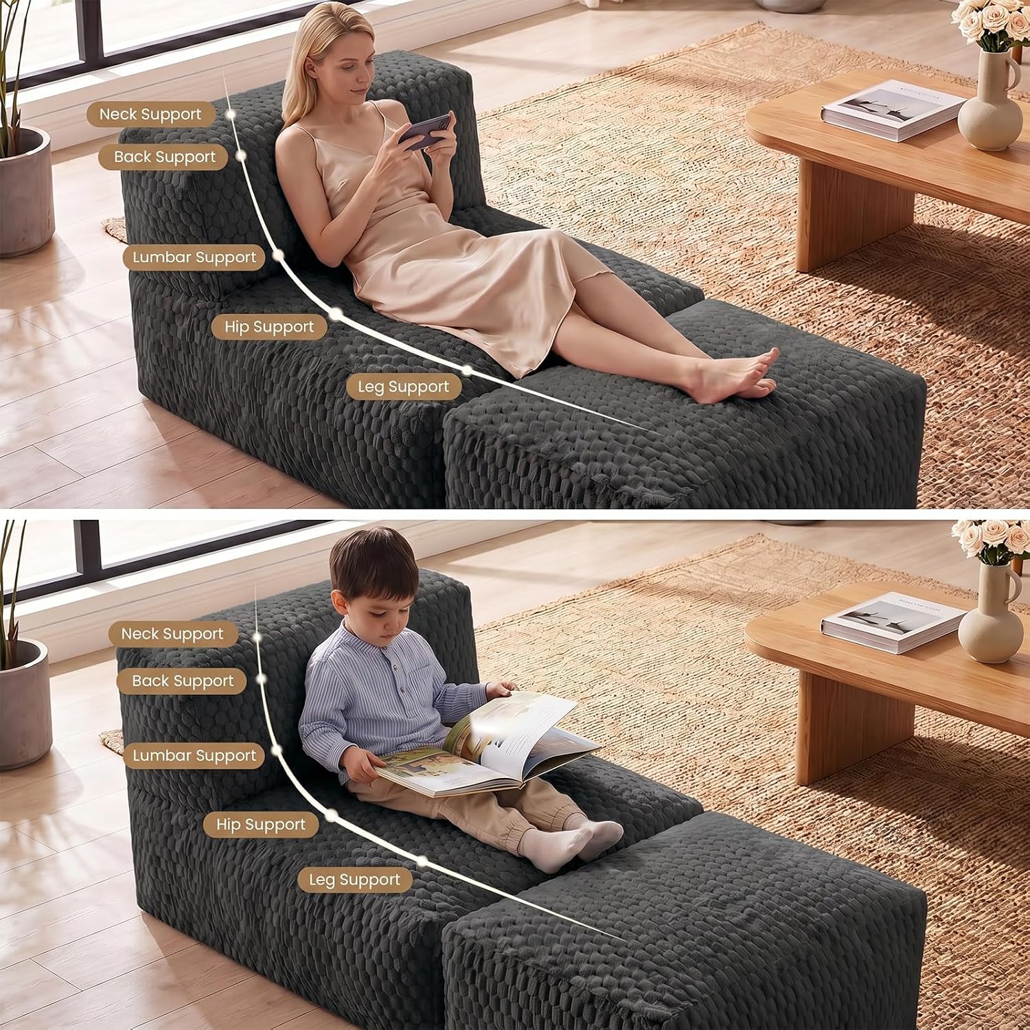 Bean Bag Chair for Adults, Plush Beanbag Sofa Couch with Memory Foam Filler, Machine Washable Cover, Comfy Lounge Chair for Small Spaces, Reading, Gaming, Living Room & Bedroom Black