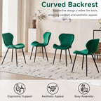 Green Velvet Dining Chairs Set of 4, Ergonomic Kitchen Chairs | Modern Upholstered Dining Chairs, Vertical Striped Enclosed Side Chair with Curved Backrest & Metal Legs for Living Room