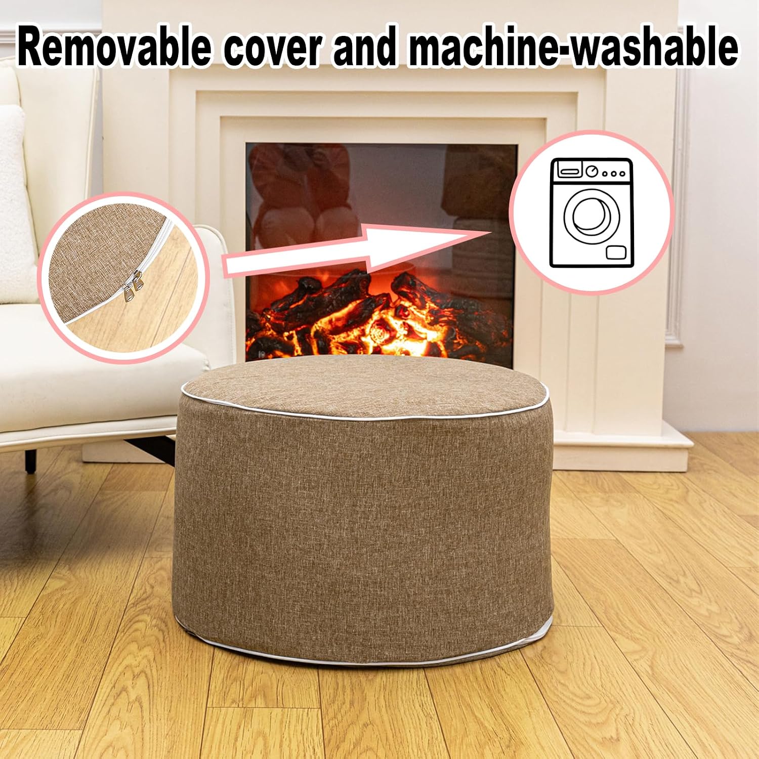 Outdoor Ottoman Outdoor Ottomans for Patio 20x12 Inches Modern Lightweight Foam Stuffed Pouf Outdoor Footstool Footrest Foot Stool Waterproof (Coffee)