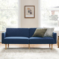 mopio 76.4" Futon Sofa Bed Chevron Styled, Sleeper Couch (Classic Blue Velvet)