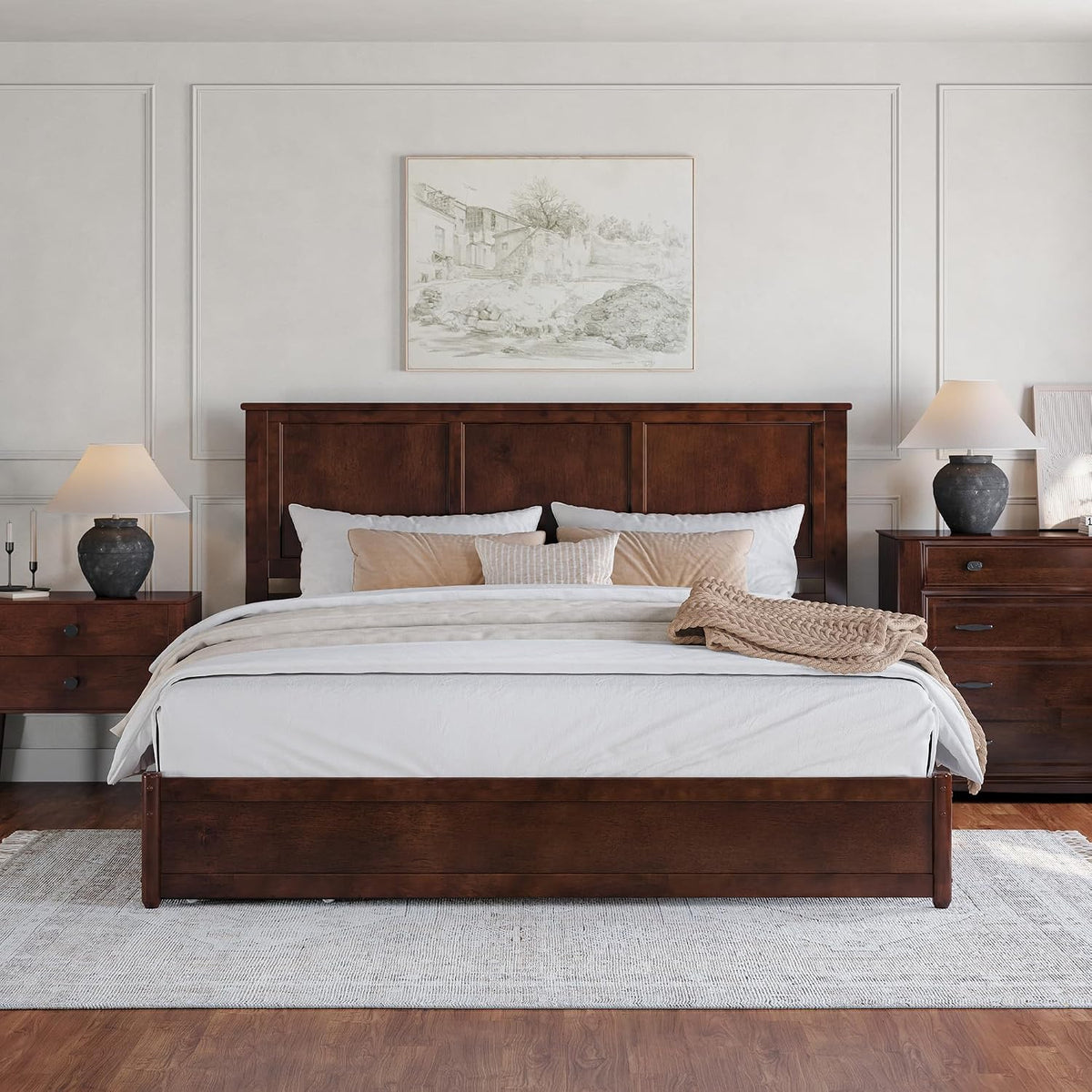 AFI, Felicity King Platform Bed with Panel Footboard & Storage Drawers, Walnut