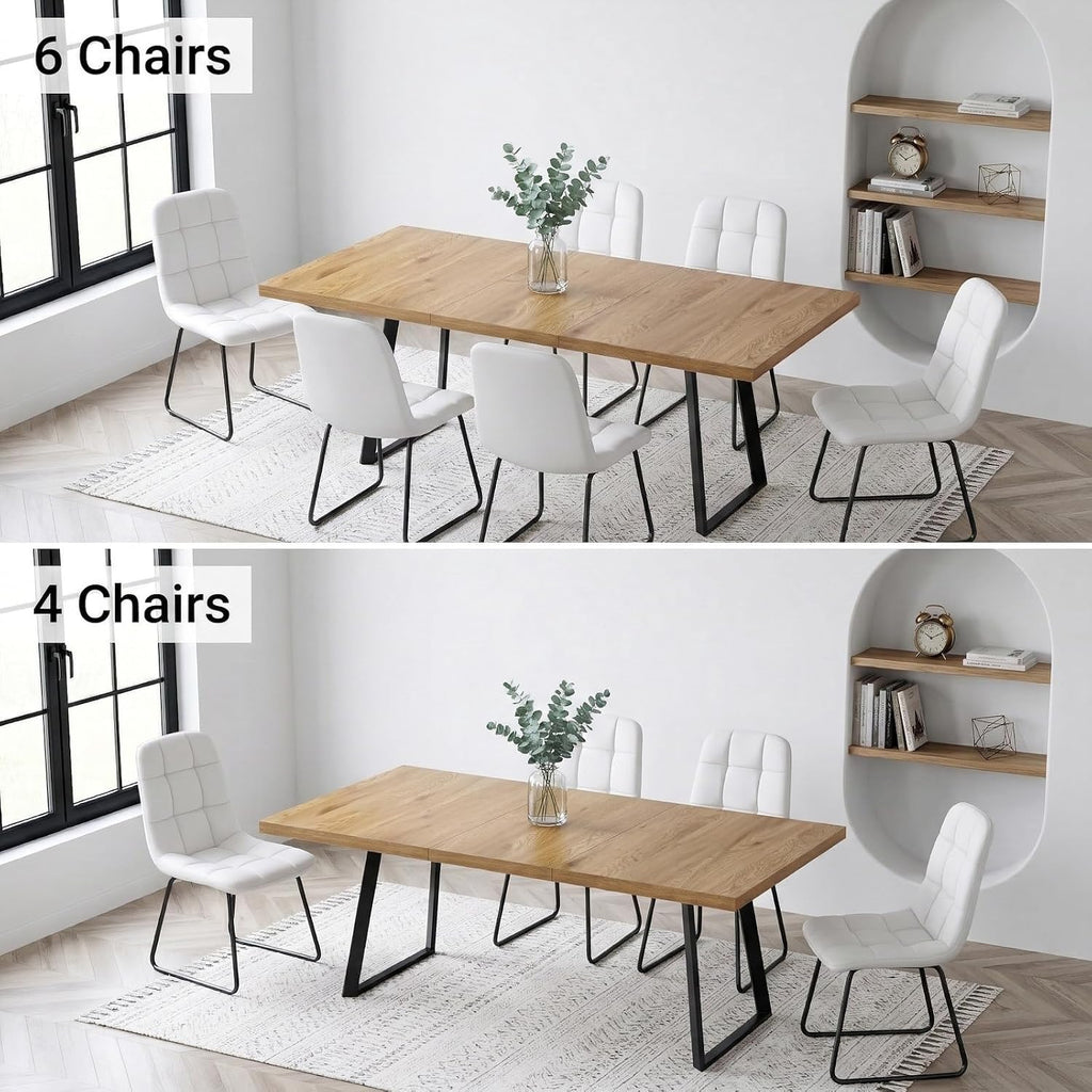 Modern Extendable Dining Table with 15.35" Butterfly Leaf, 47" to 63" Folding Kitchen Table for 4-6 People, Industrial Wood Top with Heavy Duty Metal U-Shape Legs, Space Saving Table for Dining Room