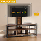 DWVO Corner TV Stand with Mount & LED, Height Adjustable, Rustic Brown | Entertainment Center With Height Adjustable Mount, Led Lights, Power Outlet, Corner Design, Fits 60-70 Inch Tvs, Rustic Style