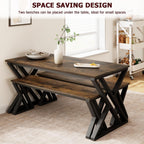 GarveeHome Kitchen Table with 2 Benches, Dining Table Set for 4, Saving Space Dining Room Table Set for Kitchen, Dining Room, Apartment, Sturdy Metal Frame, Vintage Brown
