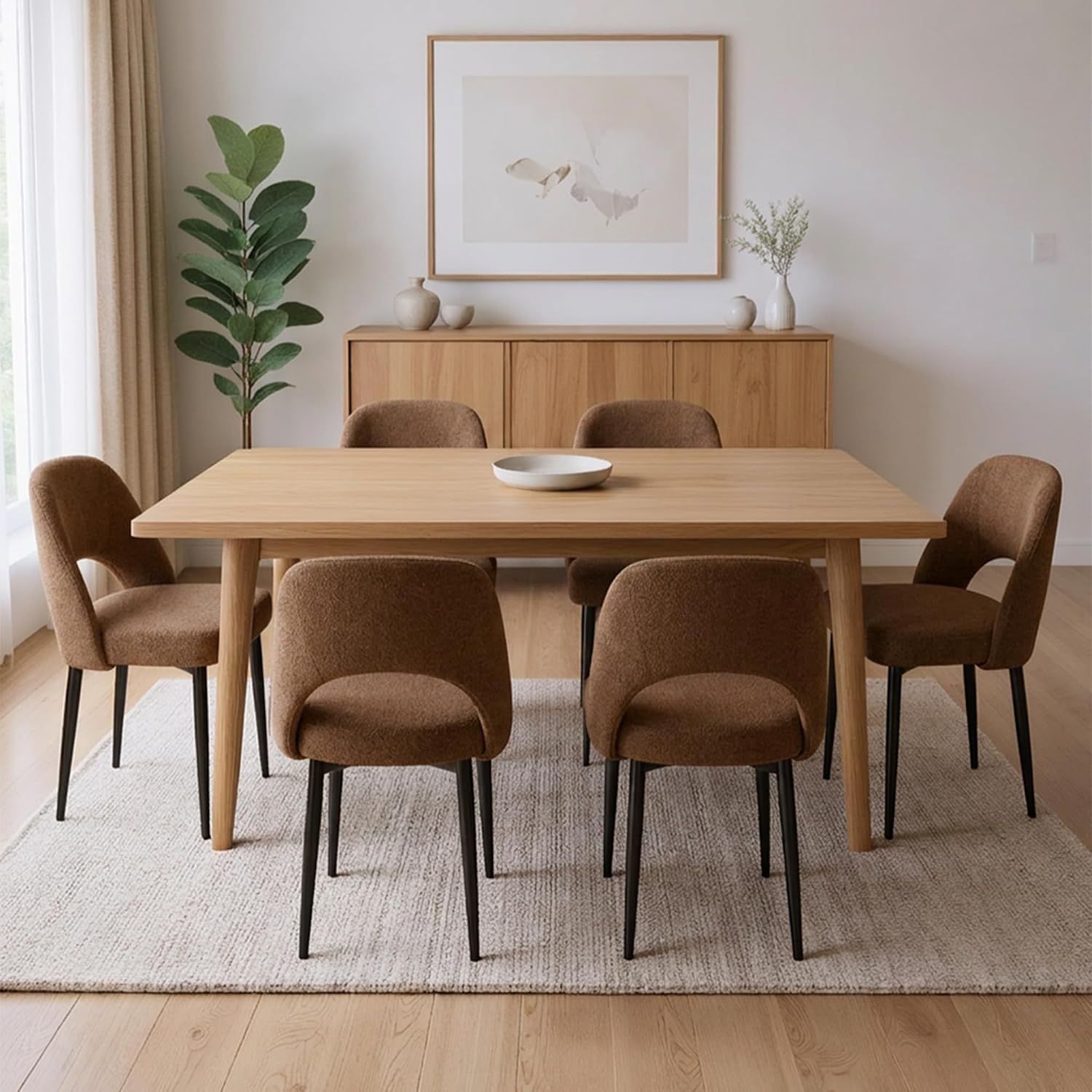 Modern Dining Chairs, Fabric Upholstered Accent Kitchen Chairs with Comfy Padded Seat & Sturdy Metal Legs, Side Farmhouse Chairs for Dining Room, Living Room, Restaurant (Brown, Set of 6)