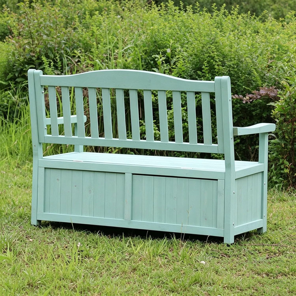 Deck Box Storage Bench, Patio Furniture, Solid Wood, Waterproof, with Armrest, 2-Person Outdoor Bench for Garden, Porch, Poolside for Porch, Backyard and Park(C)