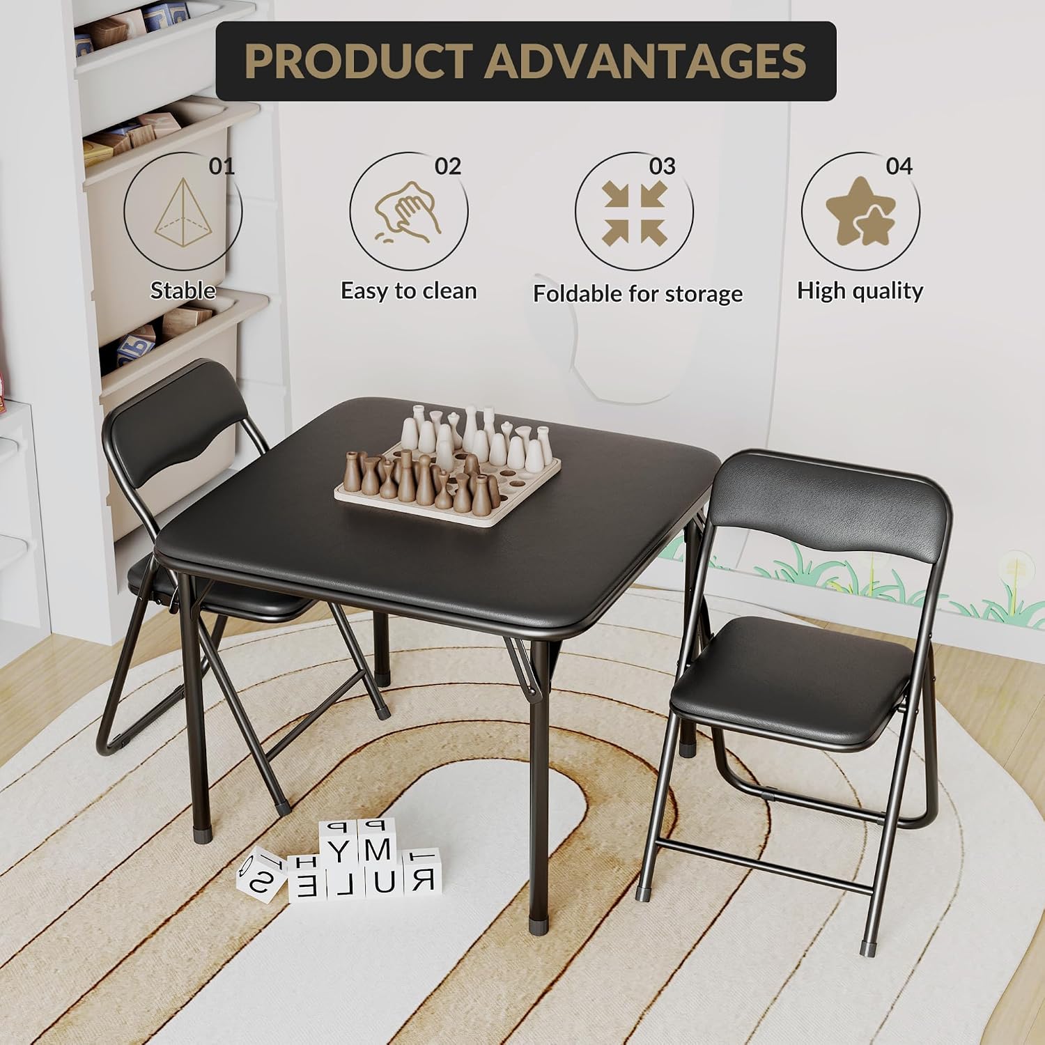 Children's Table with 2 Chairs, Children's Play Table Indoor | Folding Table & 2 Chairs - Portable, Easy Care, Space Saving - For Boys & Girls (2-6 Years), Indoor & Outdoor