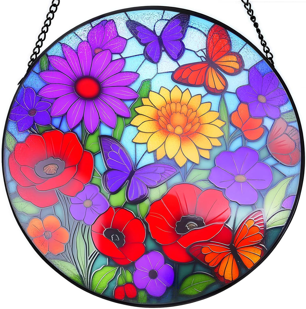 Sunflower Stained Glass Window Hanging - Wildflowers Suncatcher for Indoor Window, Floral Stained Glass Decor for Garden, Home, Outdoor, Sun Catchers Birthday Gift for Women,Lovers and Mom 12 Inch