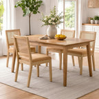 Rattan Dining Chairs Set of 4, French Country Cane Back Upholstered Kitchen Chairs, Solid Wood Farmhouse Side Chairs, Brown
