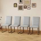 Modern Dining Chairs Set of 4, Grey Faux Leather Kitchen Chairs, Upholstered Armless Dining Room Chair with Silver Mental Legs Heavy Duty, Comfortable (Grey Chiars, Set of 4)