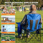 Romswi Portable Camping Chairs for Adult Support 400 LBS, Folding Outdoor Chairs with 4-Can Cooler Bag, Folding Chair with Mesh Back for Outdoor, Fishing, Garden, 2-Pack, Blue