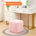 Faux Fur Ottoman Footrest 15.7" Square Vanity Stool, No Assembly Required, Soft Padded Seat for Bedroom, Living Room, Entryway (Pink-1)